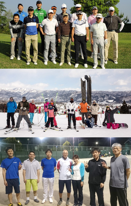 クラブ活動　ゴルフ／スキー／テニス仕事後や休日にクラブ活動が行われています。（会社からの補助あり）
